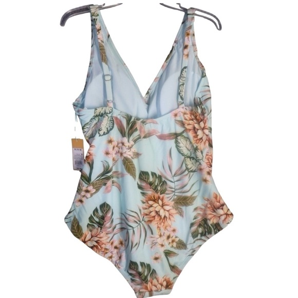 Kona Sol One Piece Blue Hawaiian Palm Floral Swimsuit NWT Size XL 16-18 - Picture 3 of 9